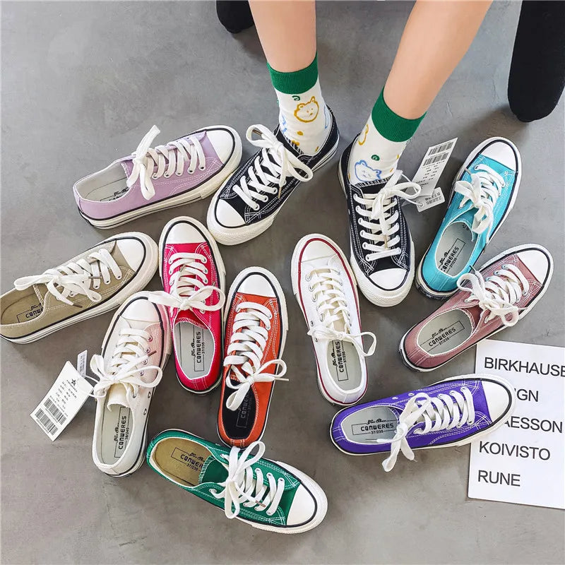 Zapatos De Muje Retro 1970s Korean Street Style Classic and Versatile Platform Shoes, Popular Sneakers Made of Cloth