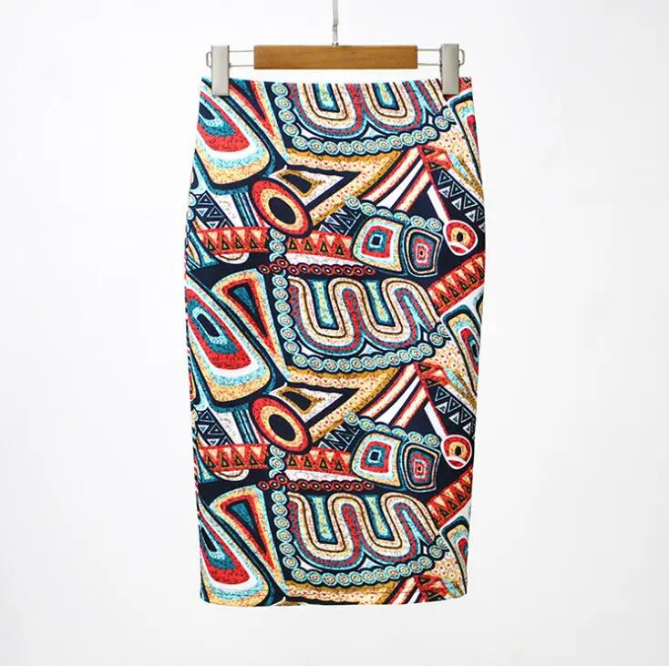 Fashion Midi Skirt For Women Flora Printed High Waist Pencil Skirt Female Causal Flower Bodycon Skirt With Slit