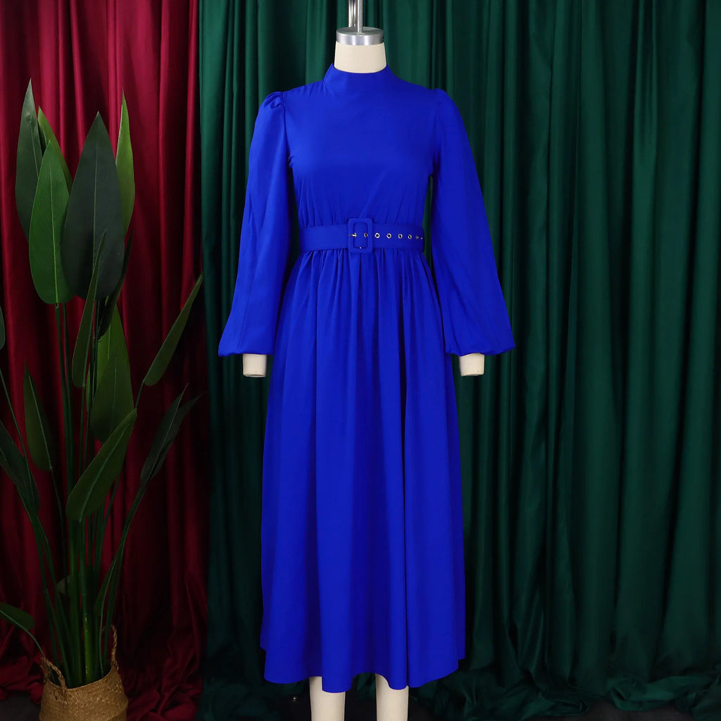 D491 African New Chic Women's New Half High Collar 3/4 Sleeves Large Hem Maxi Dress Solid Elegant Party Office Casual Dress