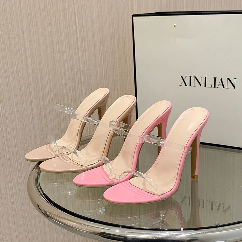 New Fashion Versatile Transparent Slotted Slim High Heel Sandals Light Weight and Anti-Slip for Spring