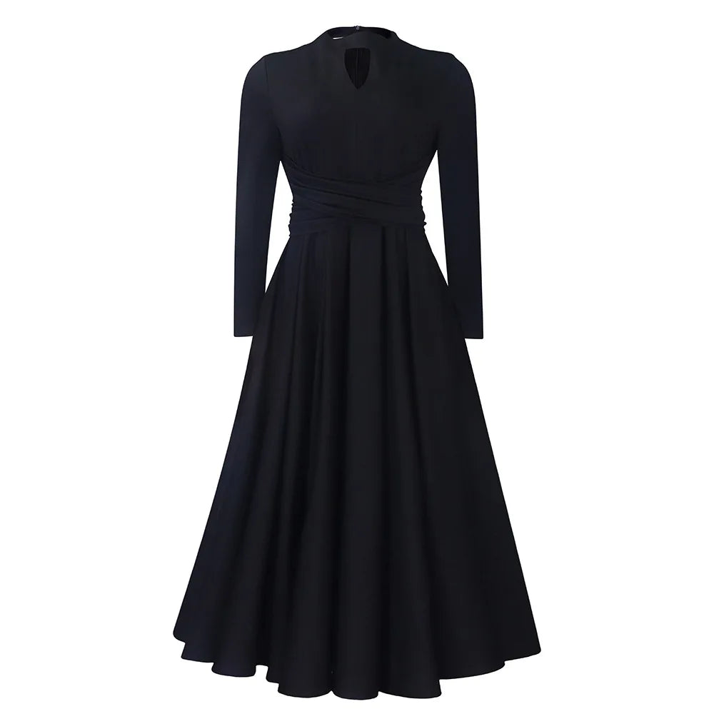 Ruched A-Line Long Sleeve Dress