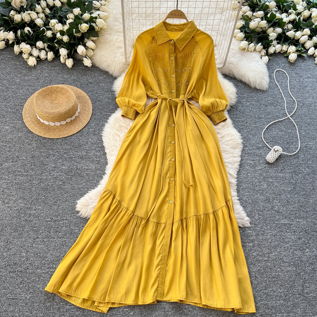 Spring Elegant Tunic Slim Midi Dress For Women Empire Lace Dress