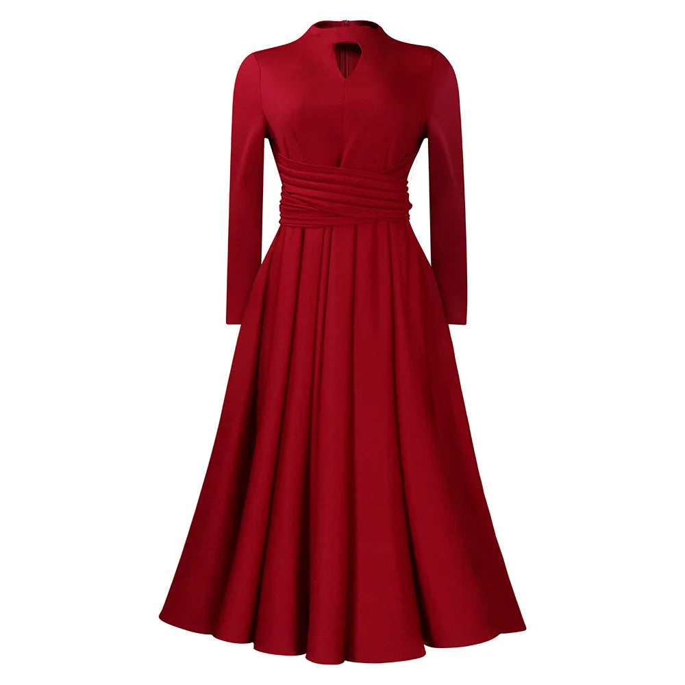 Ruched A-Line Long Sleeve Dress