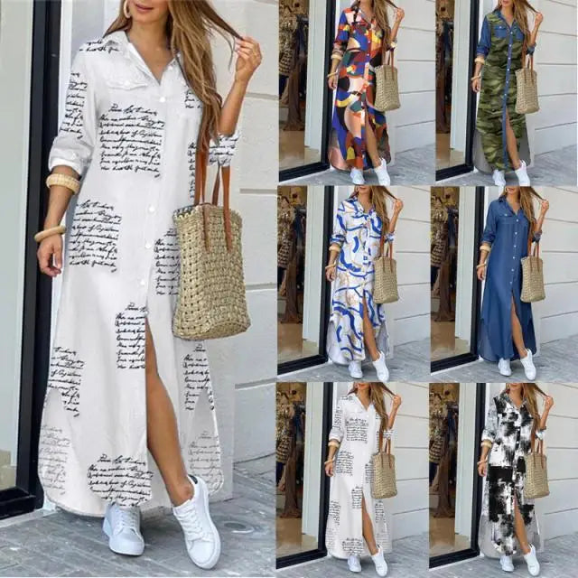 YQY1206 Hot Selling Spring and Summer Fashion Long Sleeve Loose Dress Printed Maxi Dress Ladies Fall Dresses for Women