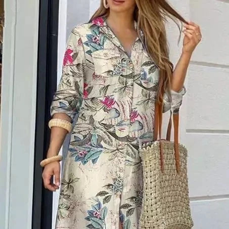 Elegant Letter Print Women Long Dress 2020 Spring Summer Long Sleeve Maxi Dress Casual Female Button Split Party Dress Vestidos