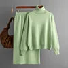 Fashion Two Piece Set Autumn and Winter New Knitted Set for Ladies Outer Wear High Collar Sweater Skirt Set Female Wholesale