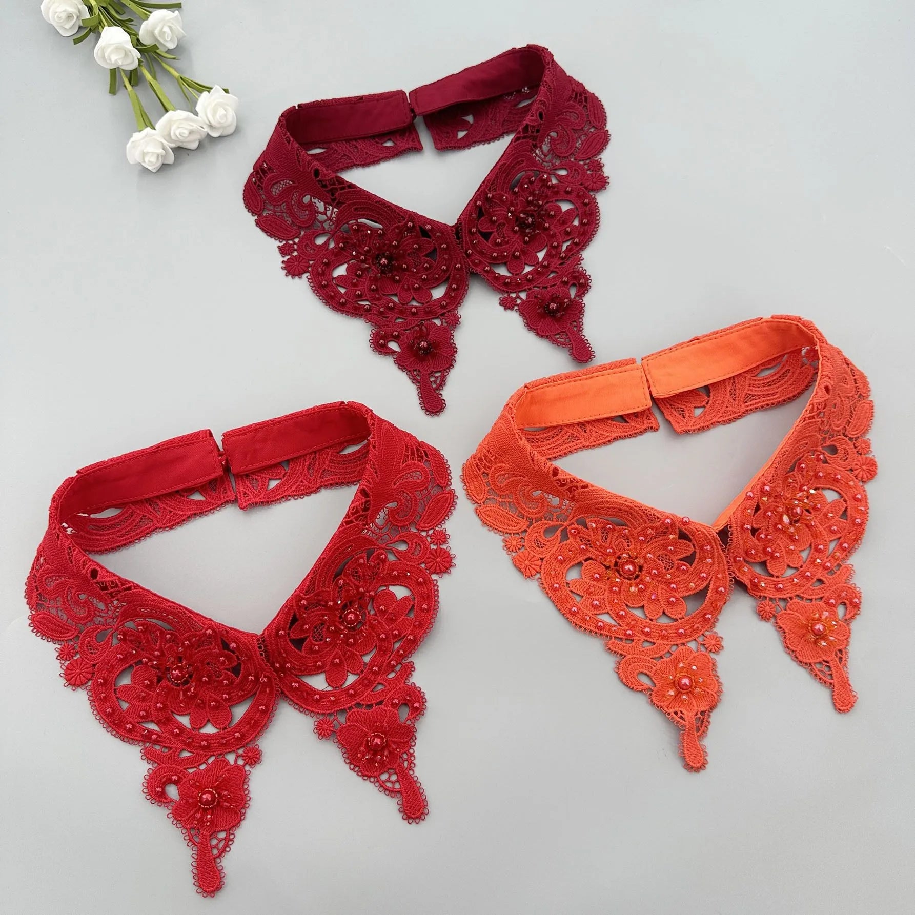 LHY Fashion Detachable Peter Pan Fake Collar for Women Choker Necklace Beaded Pearl Rhinestone Lace Applique Accessory