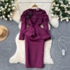Plus Size Spring Elegant Slim Casual Midi Dress For Women Empire 3D Ruffled Lace Dress