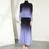 Fast Delivery Clothing Pleat Printed Gradient Color Women 2 Pieces Set Long-sleeve Shirt and Printed Long Pleated Skirt Set