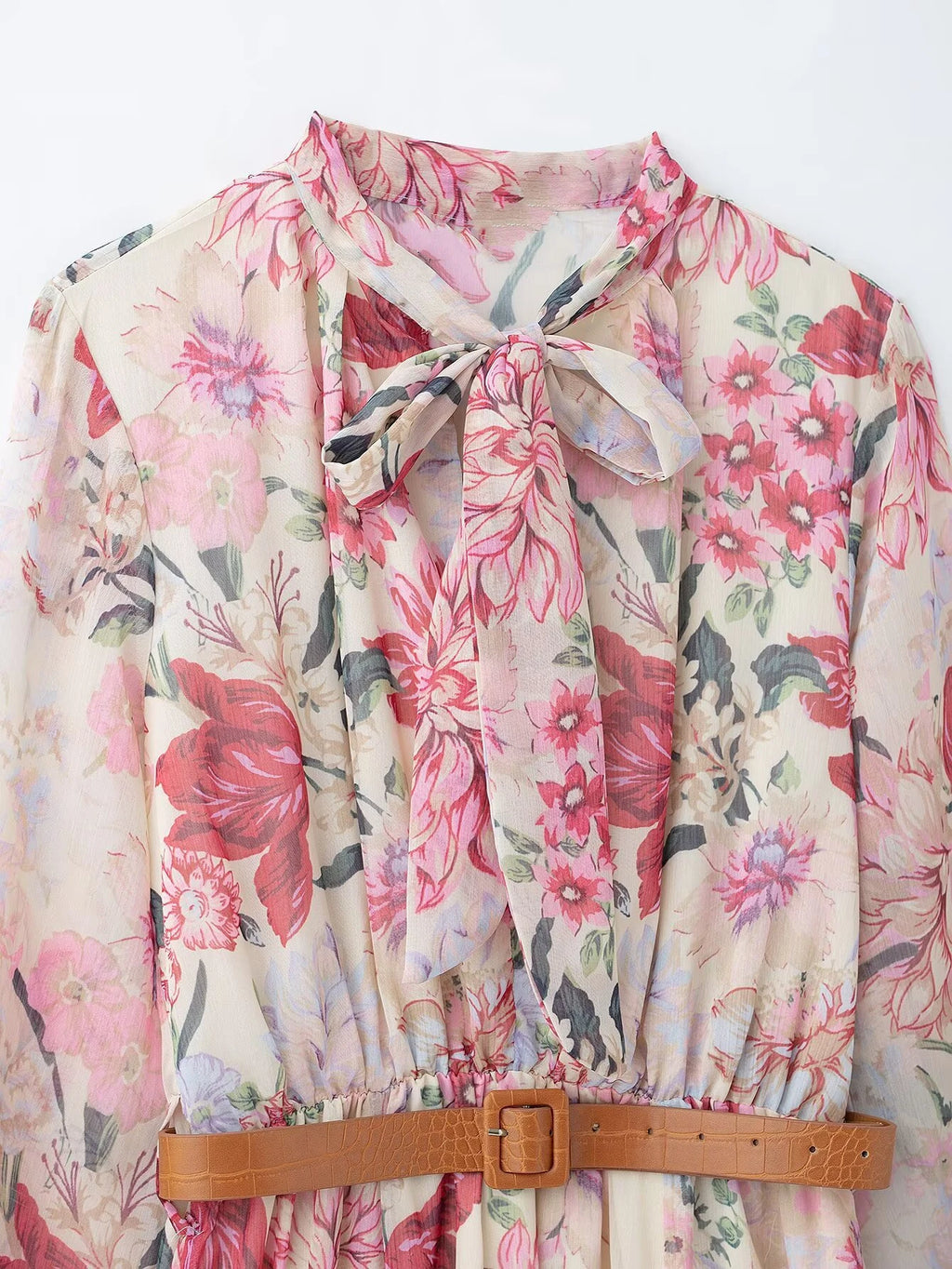 KAR&OT ZA 2025 Spring Women's New Fashion Temperament Flower Print Long Sleeve Midi Dress 2507147