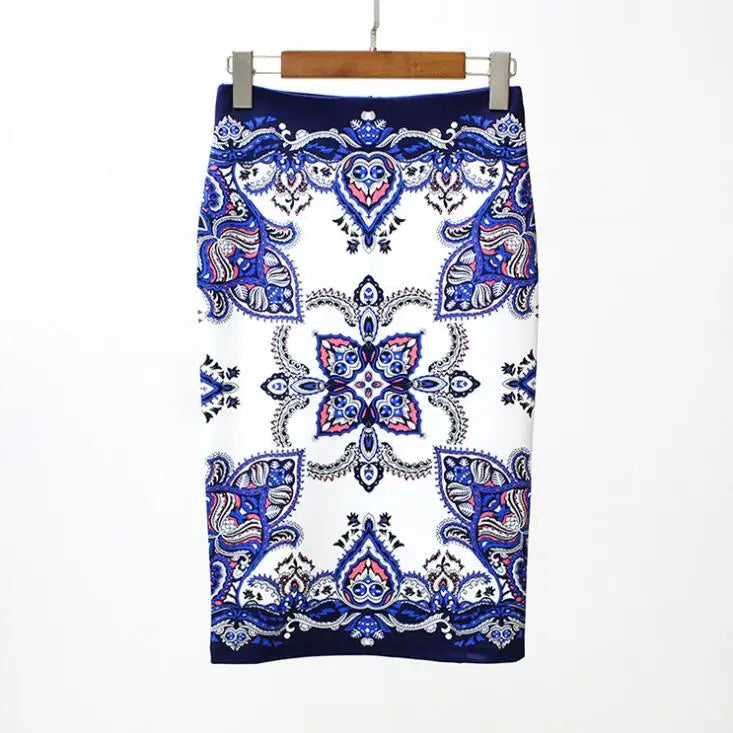 Fashion Midi Skirt For Women Flora Printed High Waist Pencil Skirt Female Causal Flower Bodycon Skirt With Slit