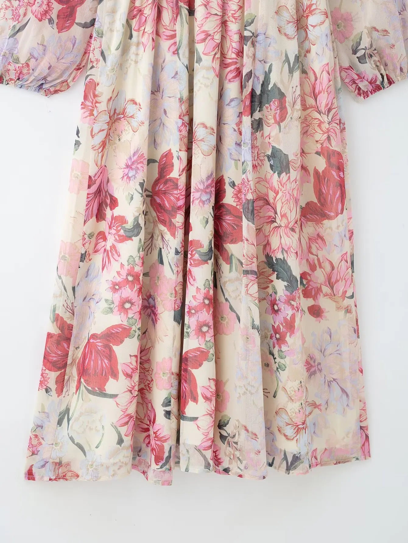 KAR&OT ZA 2025 Spring Women's New Fashion Temperament Flower Print Long Sleeve Midi Dress 2507147