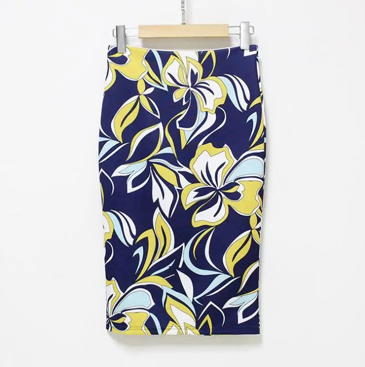 Fashion Midi Skirt For Women Flora Printed High Waist Pencil Skirt Female Causal Flower Bodycon Skirt With Slit