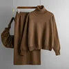 Fashion Two Piece Set Autumn and Winter New Knitted Set for Ladies Outer Wear High Collar Sweater Skirt Set Female Wholesale
