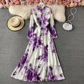Elegant Big Swing Dress Spring Retro Ink Painting Print Temperament Slim Long Skirt Maxi Dress
