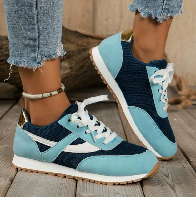 2026 Large Size Sneakers Round Head Ladies Front Lace Color Matching Shoes Women