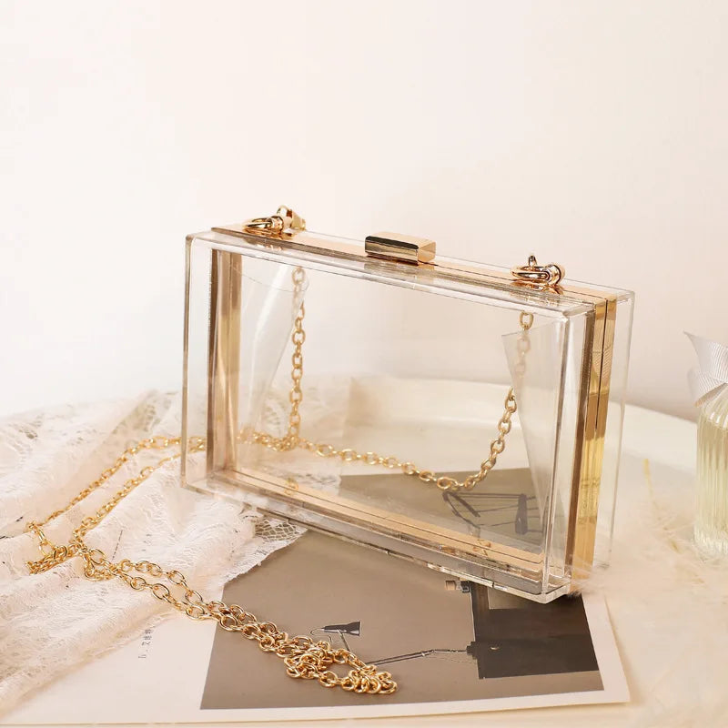 2023 Luxury Women Wedding Hand Bag Bridal Handbag Transparent Clutch Party Acrylic Evening Bags Clear Purse