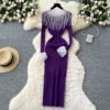 Spring Roman Slim Casual Midi Dress For Women Empire Patchwork Contrast Color Beaded Lace Dress