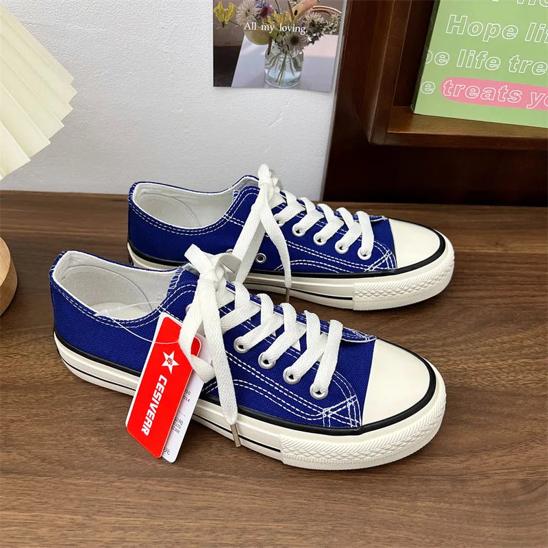 Zapatos De Muje Retro 1970s Korean Street Style Classic and Versatile Platform Shoes, Popular Sneakers Made of Cloth