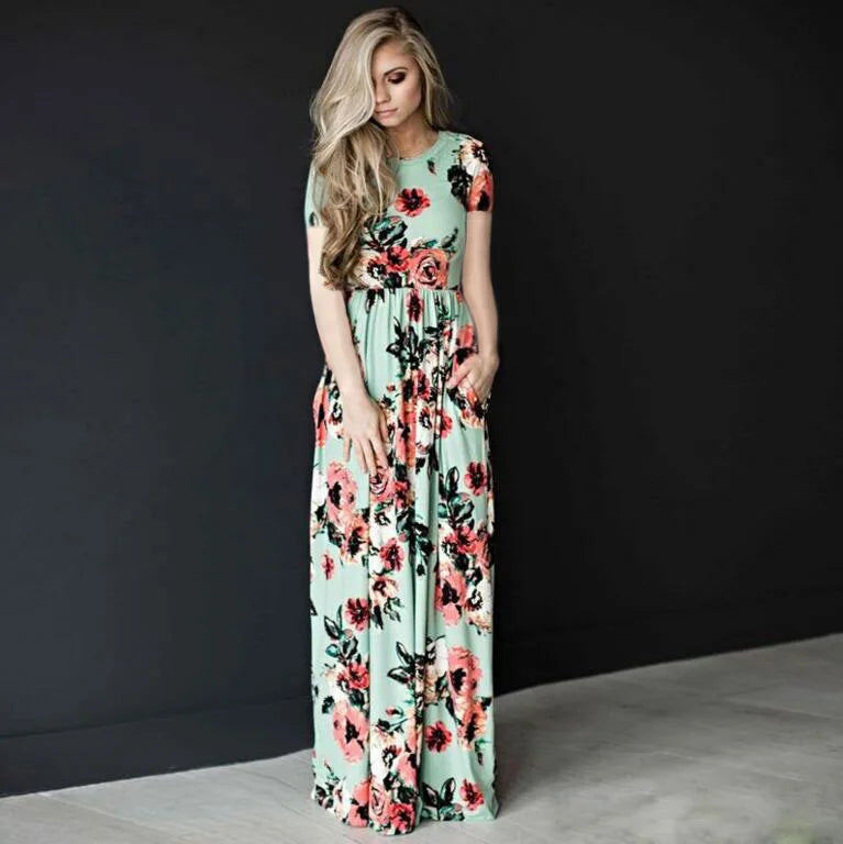2025 Summer Women Elegant Floral Print Maxi Dress White Beach Women Evening Party Long Dress Plus Size Women Casual Dresses