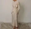 Enyami Fashion Women's 2 Pieces Satin Full Length Ladies Elegant Women Abaya Dubai O Neck Long Sleeve Maxi Skirt Set