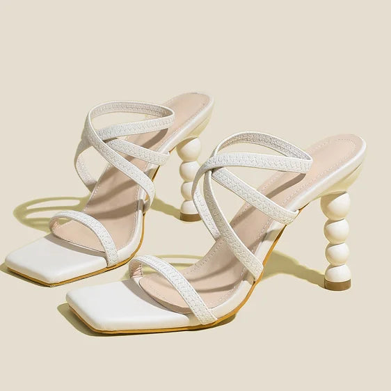 2023 New High-heeled Contoured Heel Elastic One-foot Strap Comfortable Sandals 35-42