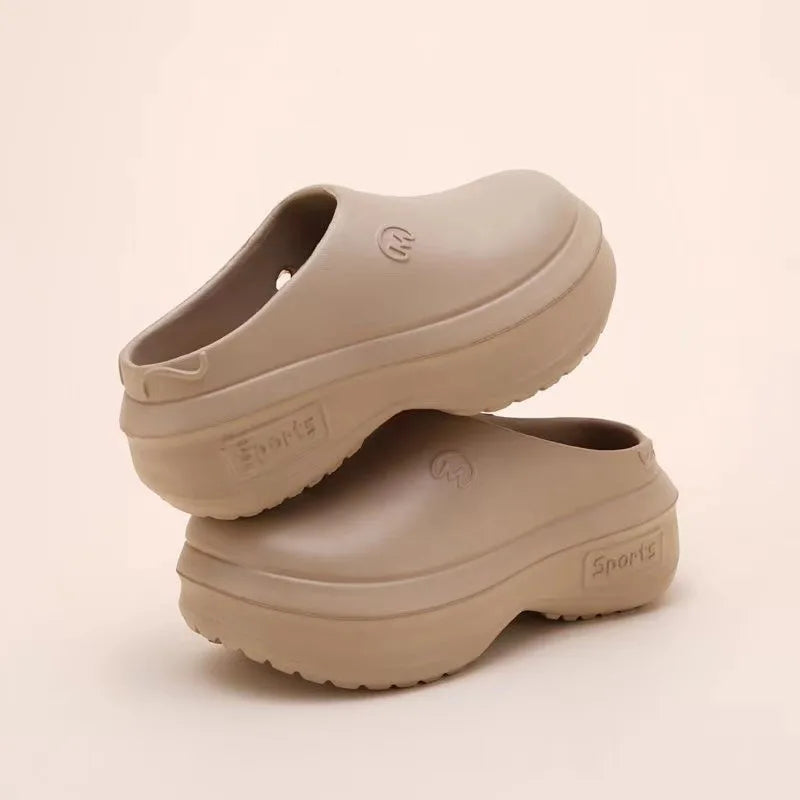 Thick Soled Toe slippers Women's Ins Lightweight Non slip Heightened Chef Shoes Flat Sports Hole Shoes Sandals Women