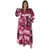 Y218285 High Quality Plus Size Long Dresses Women Casual Long Sleeve Turn-down Colar Printed Maxi Dress Ladies Dress
