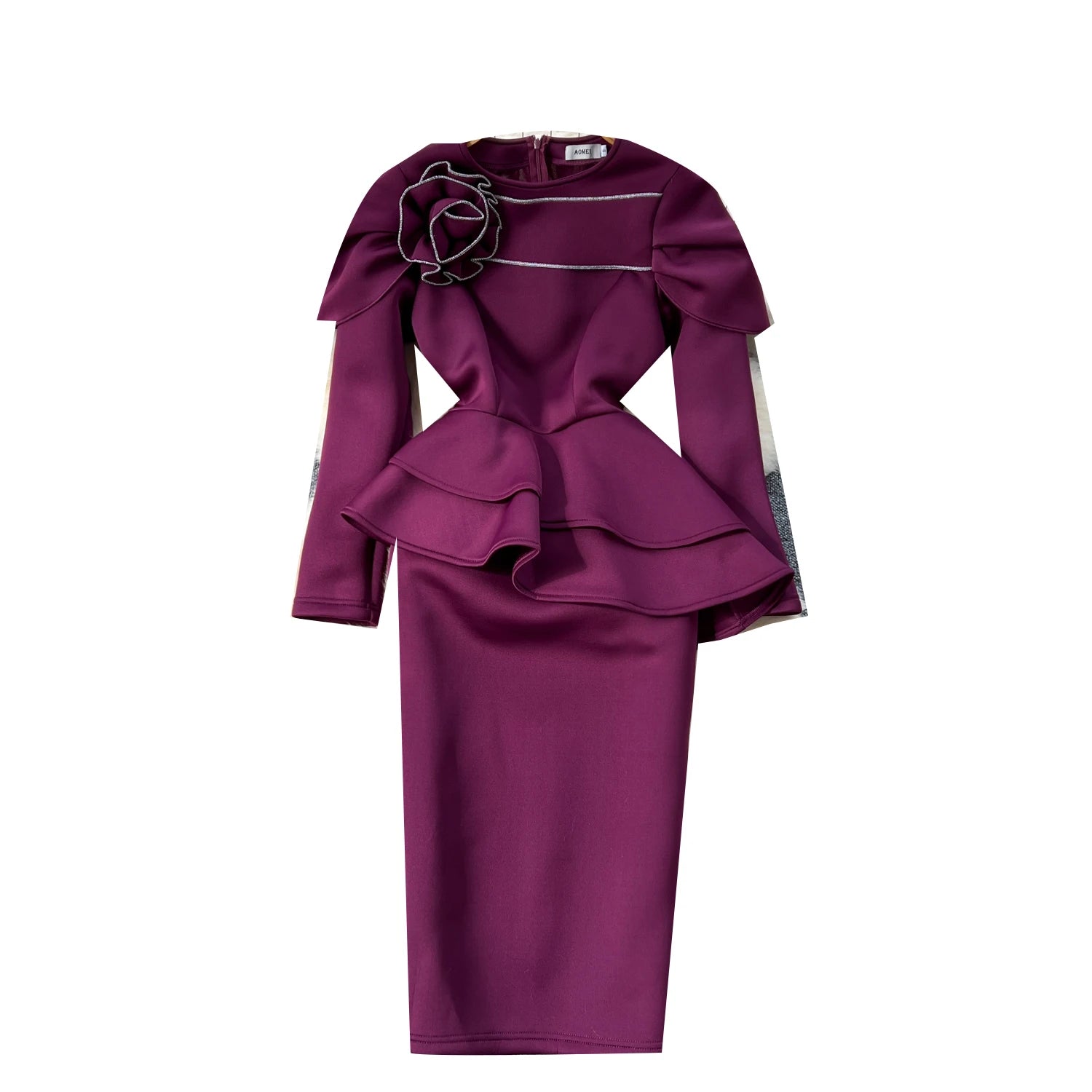 Plus Size Spring Elegant Slim Casual Midi Dress For Women Empire 3D Ruffled Lace Dress