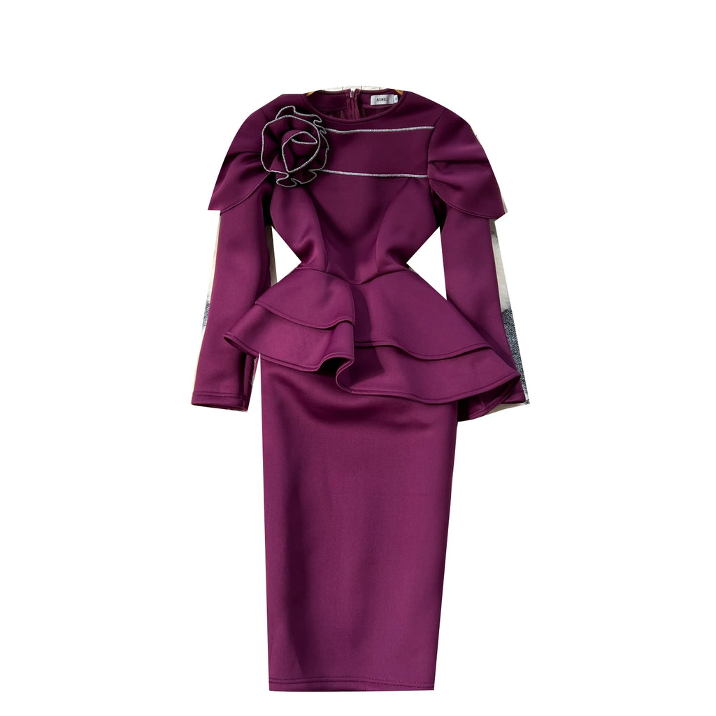 Plus Size Spring Elegant Slim Casual Midi Dress For Women Empire 3D Ruffled Lace Dress