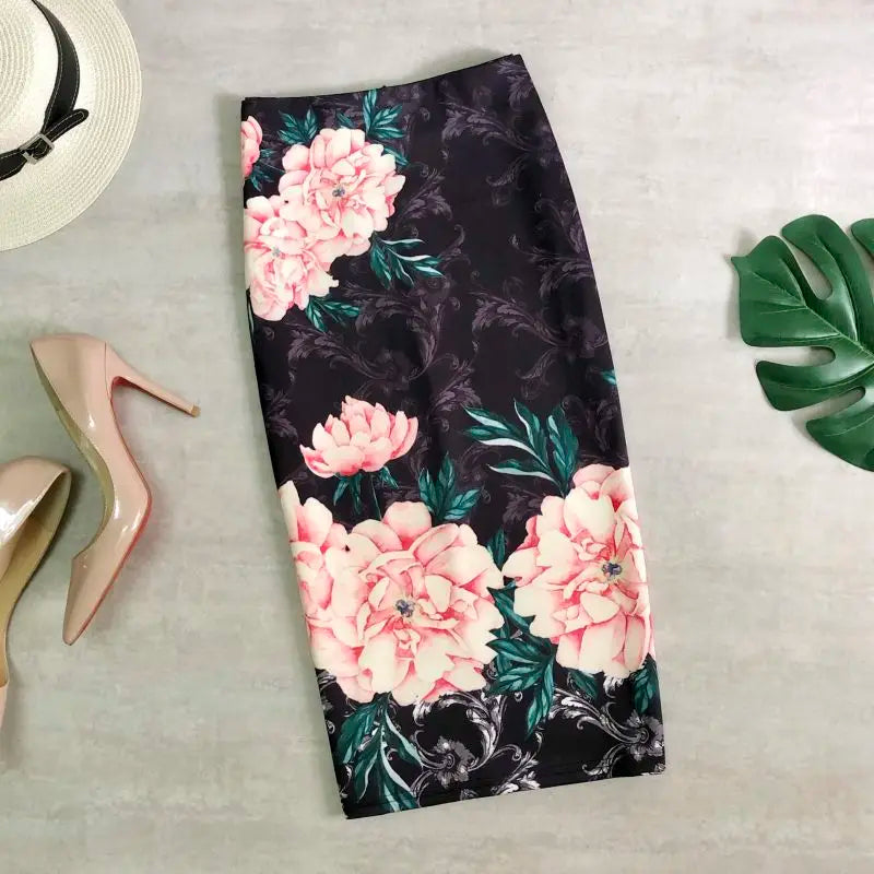 Fashion Midi Skirt For Women Flora Printed High Waist Pencil Skirt Female Causal Flower Bodycon Skirt With Slit