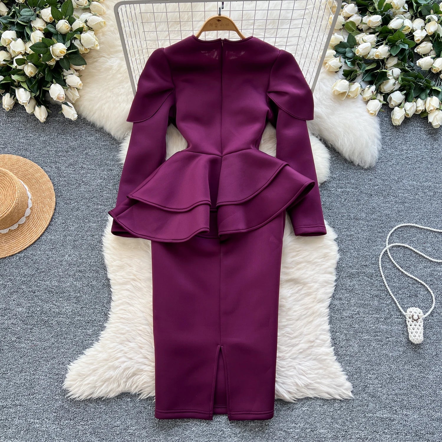 Plus Size Spring Elegant Slim Casual Midi Dress For Women Empire 3D Ruffled Lace Dress