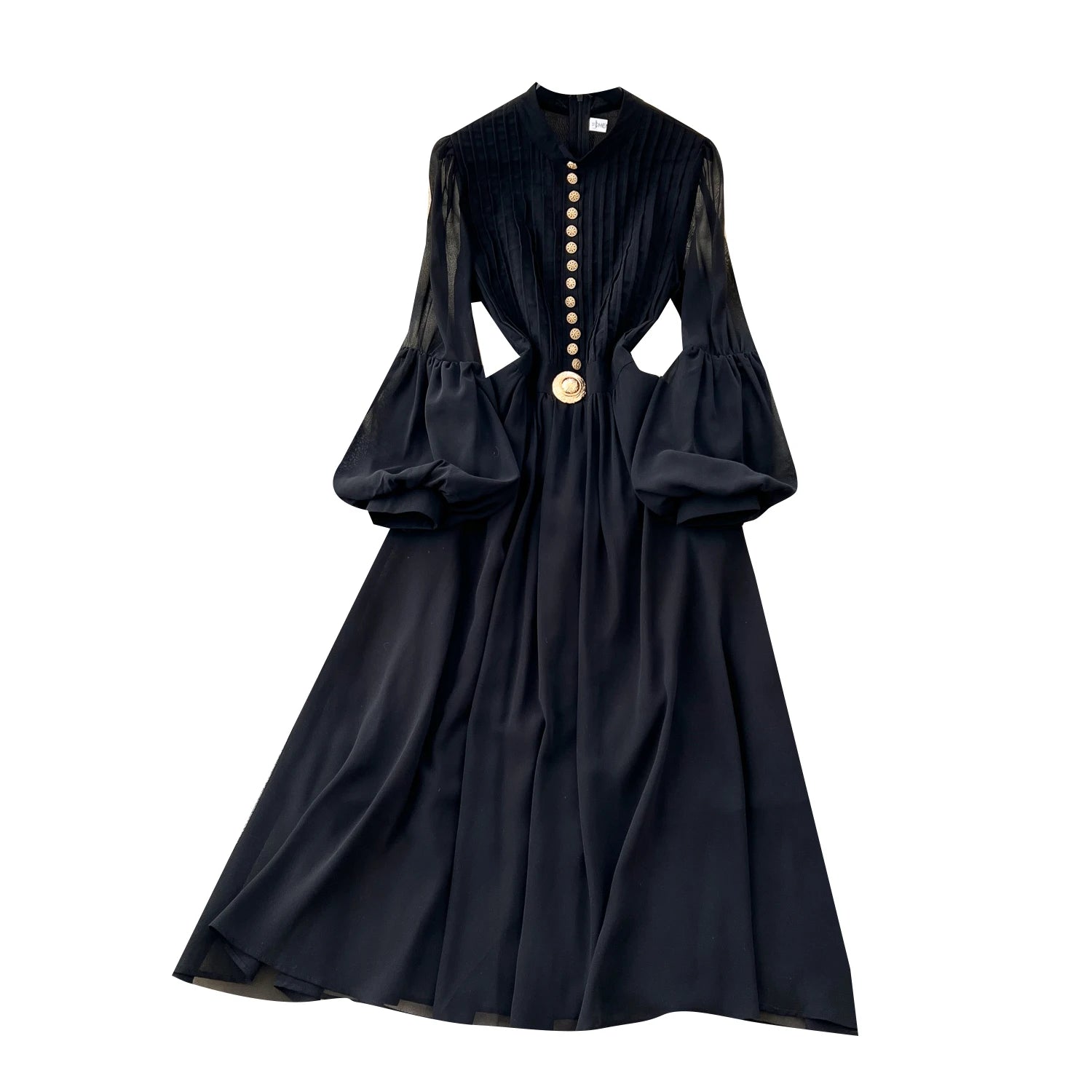 2025 Spring Roman Tunic Slim Casual Midi Dress For Women Lantern Sleeve Empire Lace Dress