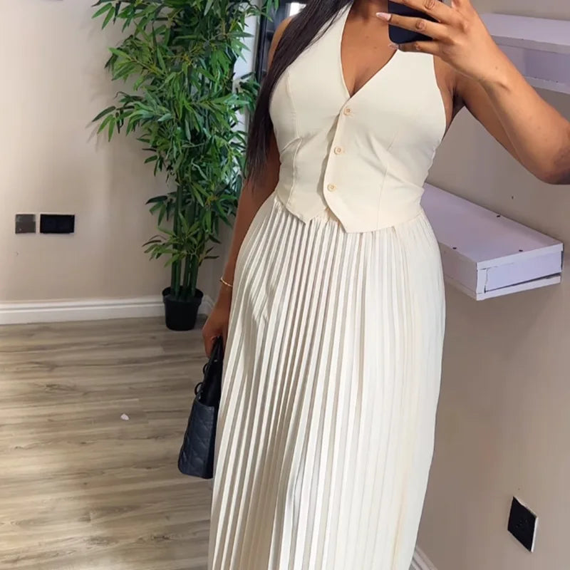 White Knit Top & Maxi Two-Piece Set