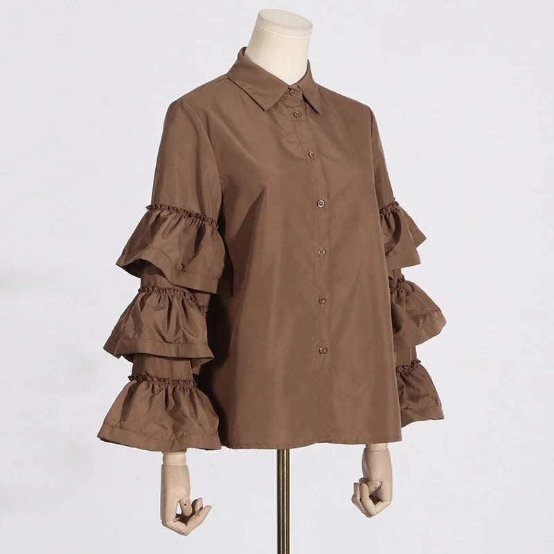 OUDINA New Arrivals Niche Design Sense White Shirts Solid Color Casual Long Sleeve Women Shirt