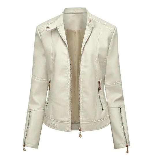 Faux Leather Zip-Up Plus Size Casual Jacket