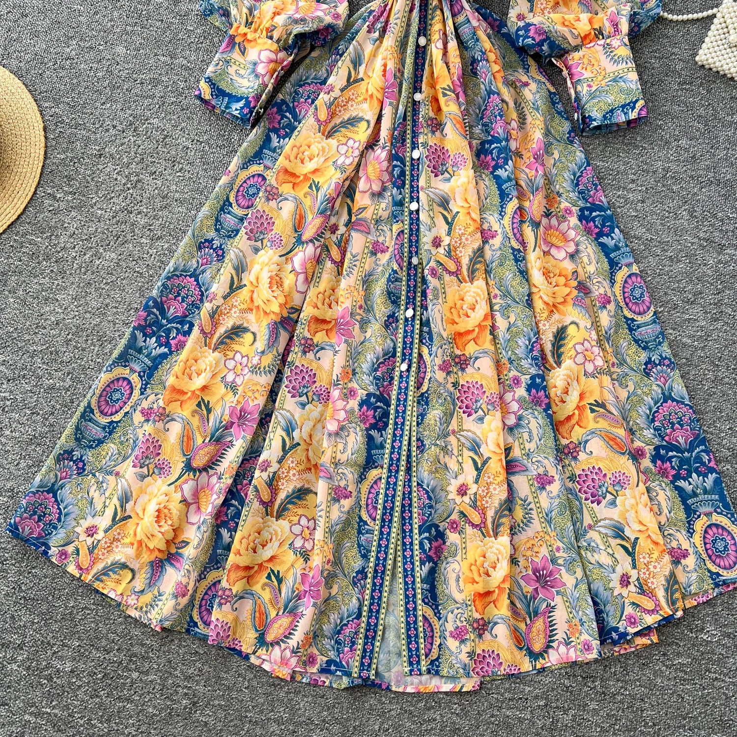 Spring Vintage Stand Collar Tunic Bandage Casual Midi Dress For Women Lantern Sleeve Empire Printed Lace Dress