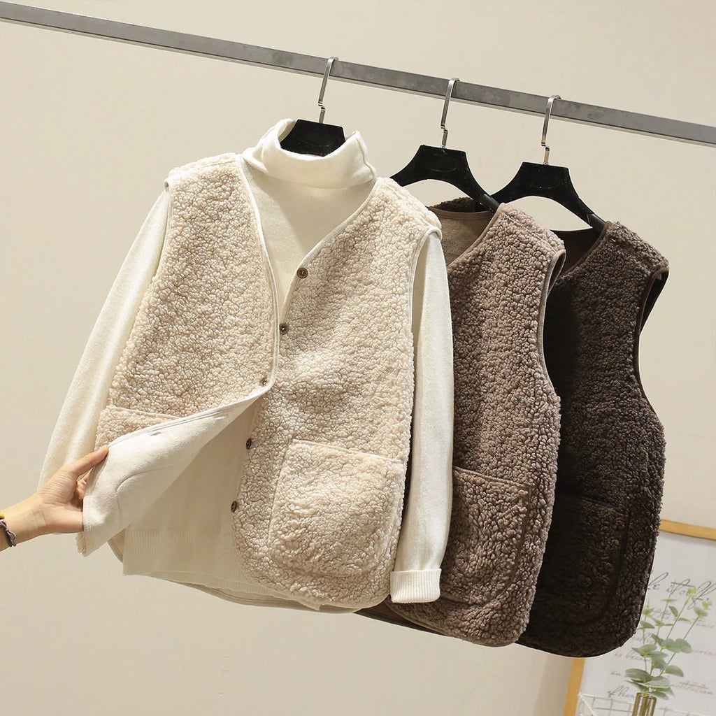 Wool Button Sleeveless Warm Vest