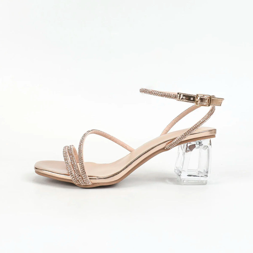 2025 Summer Fashion champagne Diamond Buckle Crystal Heel Thick Heel Sandals Women's Party Sandals