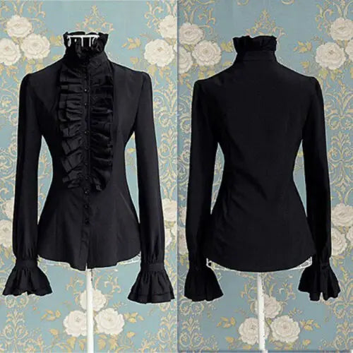 US Women Solid Lady Shirt Frilly Ruffle shirt Tops Flounce Casual Blouse Clothes Shirts