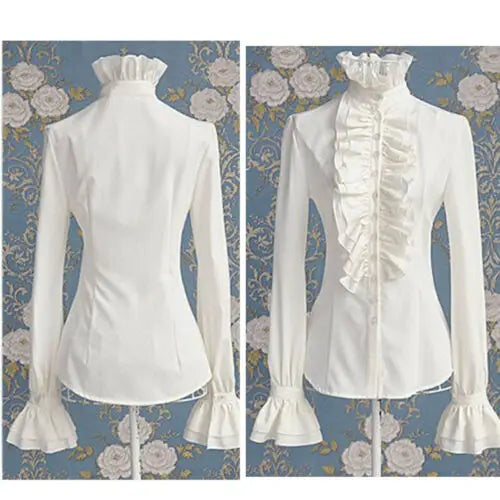 US Women Solid Lady Shirt Frilly Ruffle shirt Tops Flounce Casual Blouse Clothes Shirts