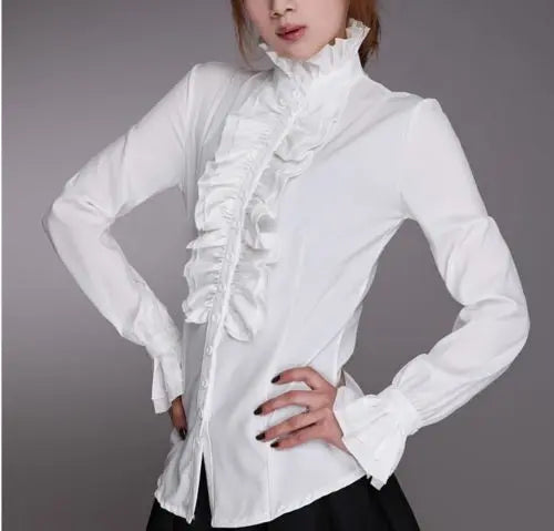 US Women Solid Lady Shirt Frilly Ruffle shirt Tops Flounce Casual Blouse Clothes Shirts