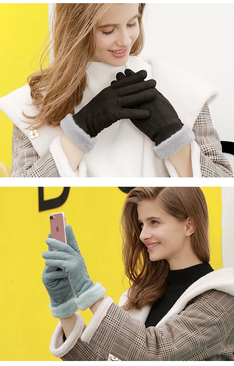 Fashionable Thicken Fleece Gloves Winter Warm Women Gloves