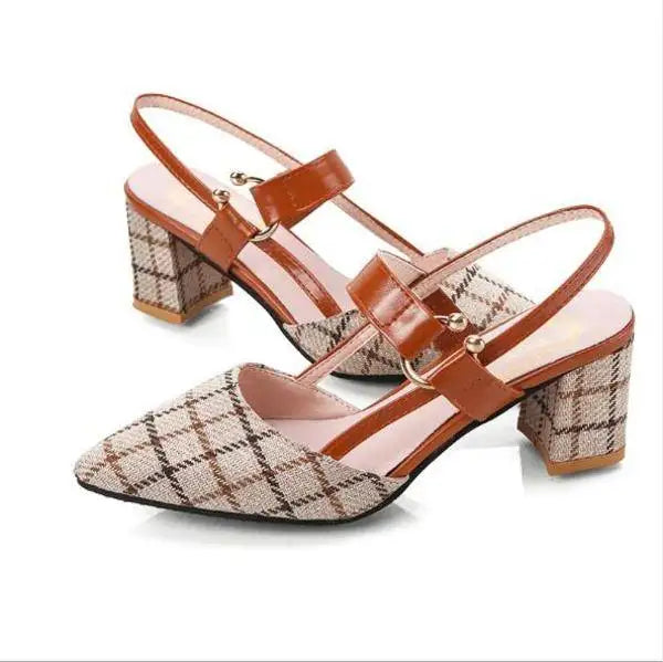 Plus Size 34-42 Women Beige Plaids Single Shoes Suede Sandals Dropship