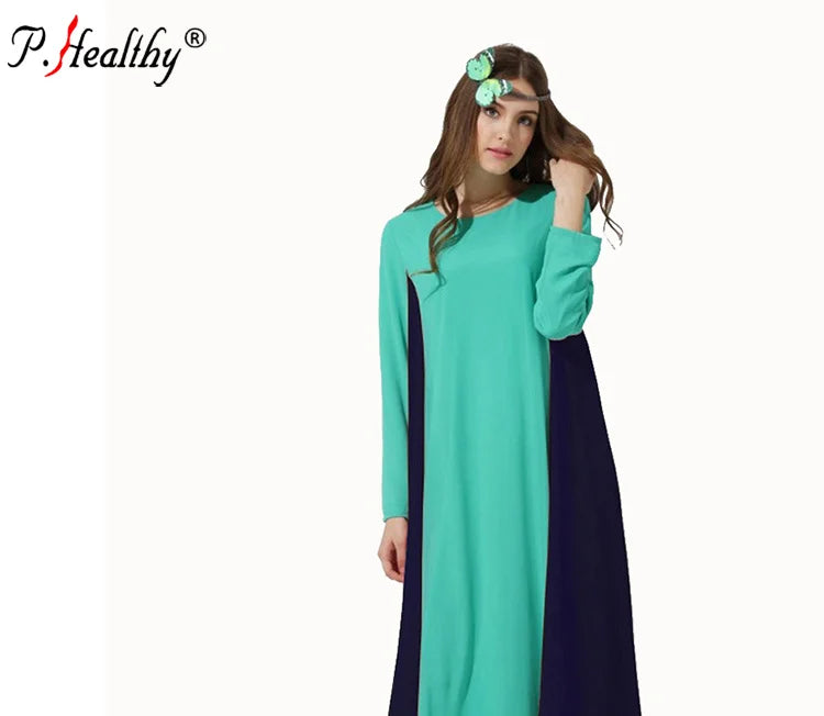 2020 New Arrival Chiffon Splicing Long Sleeve Islamic Clothing Maxi Dress Women Plus Size Abaya Muslim Dresses