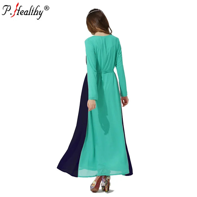2020 New Arrival Chiffon Splicing Long Sleeve Islamic Clothing Maxi Dress Women Plus Size Abaya Muslim Dresses