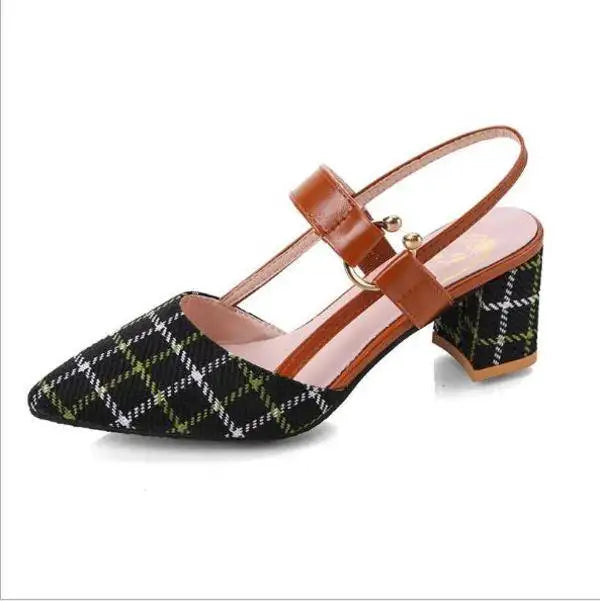 Plus Size 34-42 Women Beige Plaids Single Shoes Suede Sandals Dropship