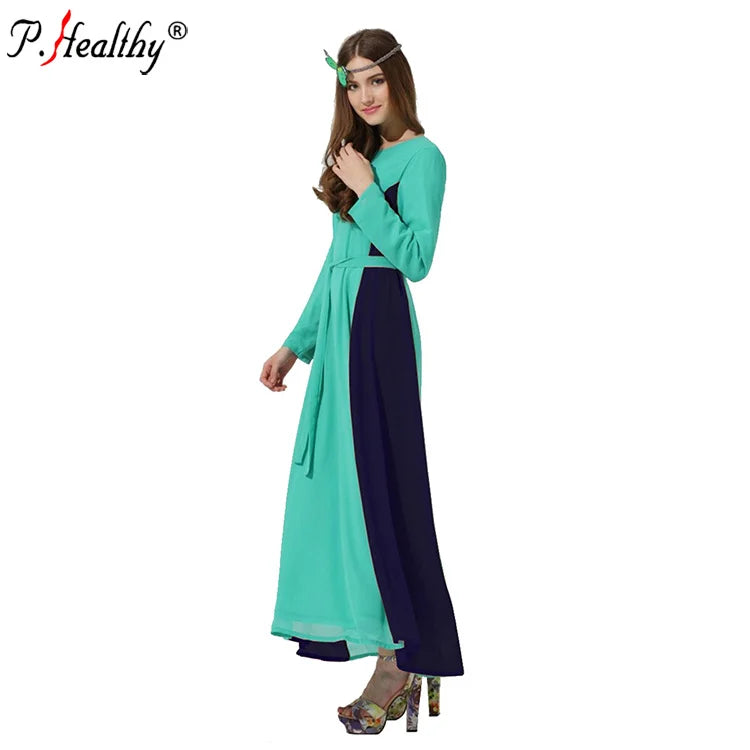 2020 New Arrival Chiffon Splicing Long Sleeve Islamic Clothing Maxi Dress Women Plus Size Abaya Muslim Dresses
