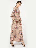 YSMARKET Women Islamic Dress Floral Embroidery Long Sleeve Tassels O Neck Muslim Dress Blue White Striped Maxi Dress