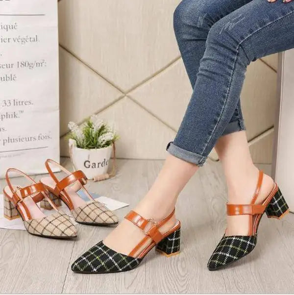 Plus Size 34-42 Women Beige Plaids Single Shoes Suede Sandals Dropship